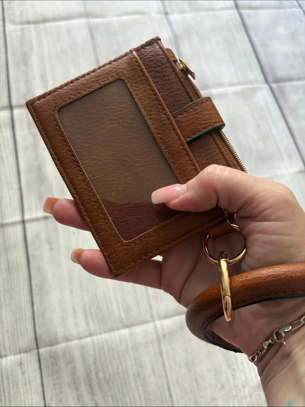 Brown Leather Wristlet Cardholder Keyring